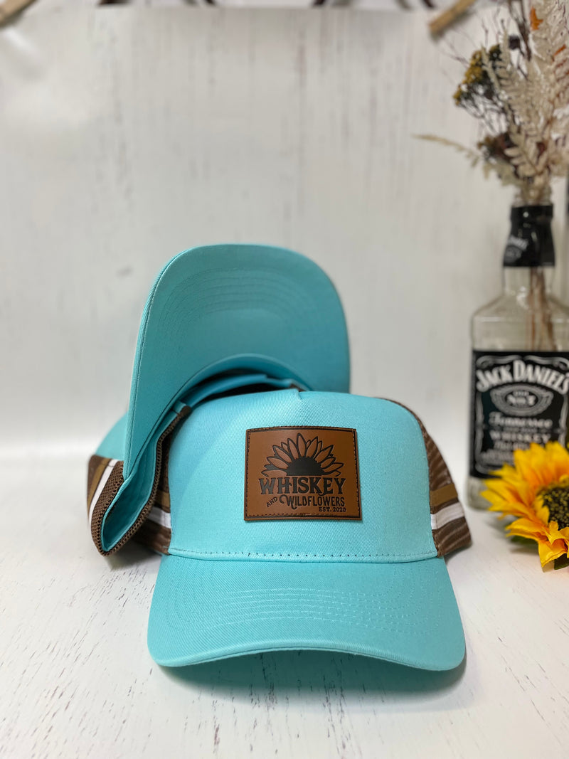 W&W Turquoise Brown & White High Pony Trucker Cap Dec