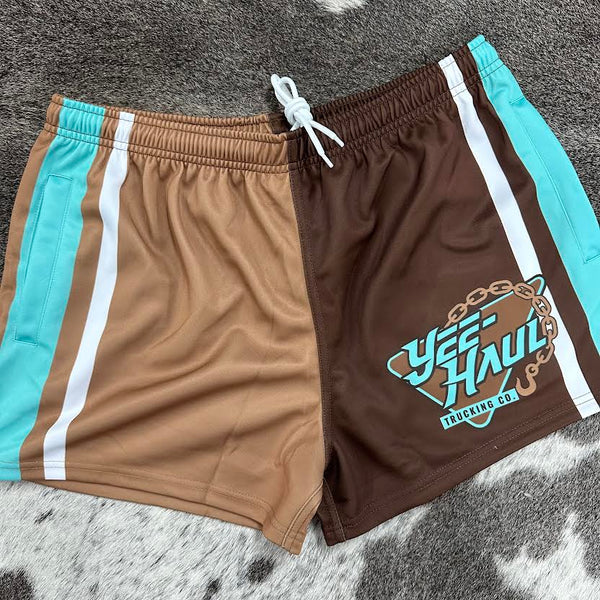 GFOUR Unisex Footy Shorts - "YEE-HAUL AQUA"