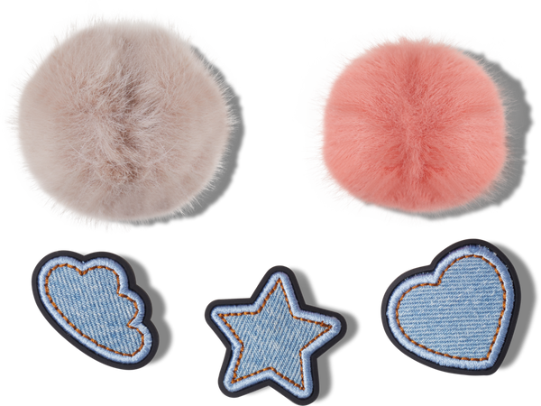 CROCS Jibbitz™ Shoe Charms -Denim and Pink Puff 5  Pack