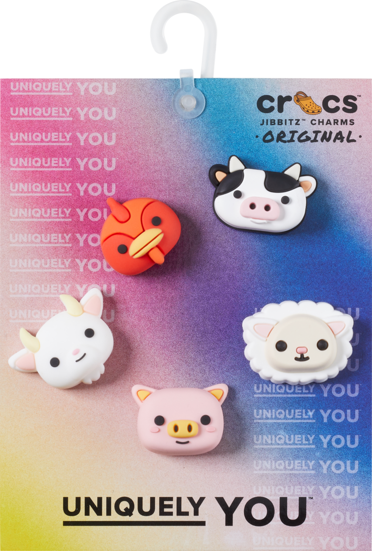 CROCS Jibbitz™ Shoe Charms - 3D Farm Animal Faces 5 Pack