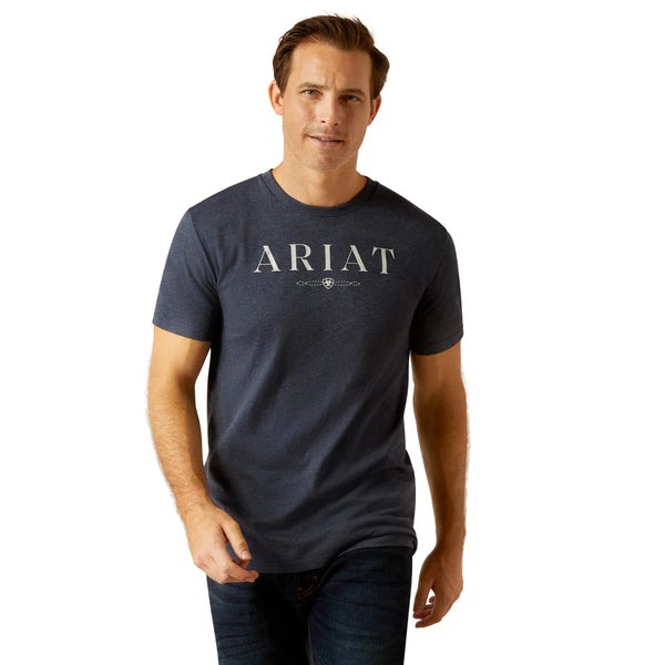 ARIAT Mens B&W Logo T-Shirt - Navy Heather