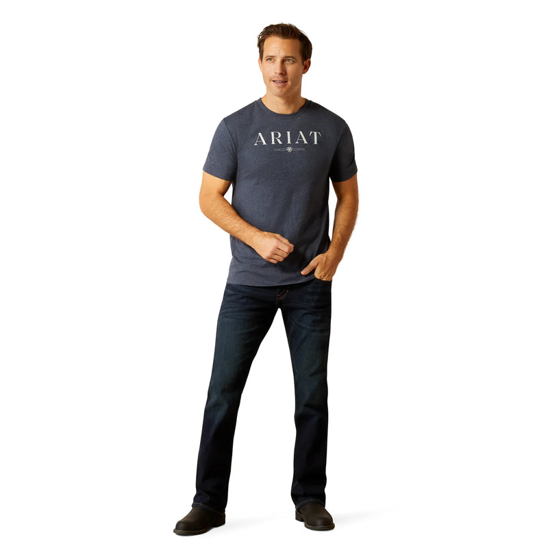 ARIAT Mens B&W Logo T-Shirt - Navy Heather