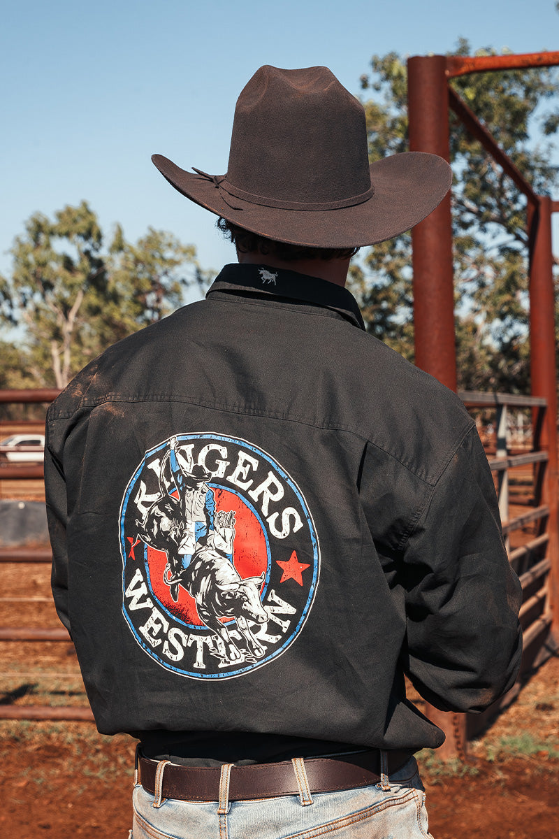 RINGERS WESTERN 8 Seconds Mens Half Button Work Shirt - Charcoal