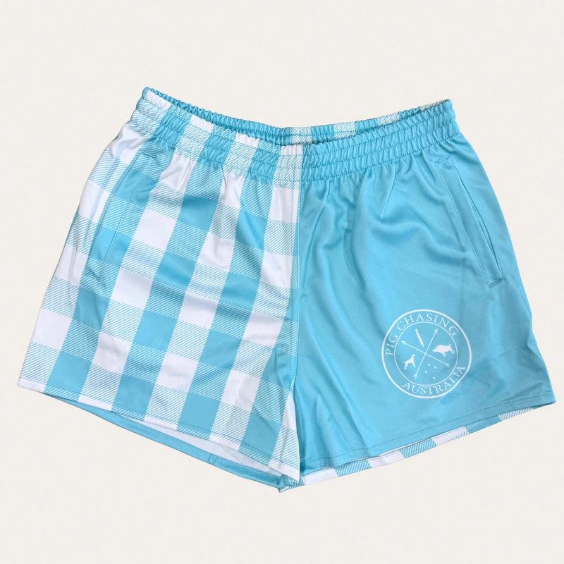 PCA Gingham Footy Shorts - Sky Blue