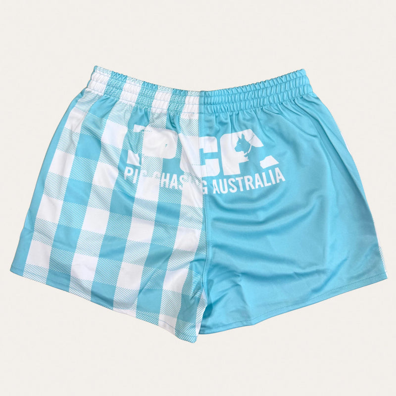 PCA Gingham Footy Shorts - Sky Blue