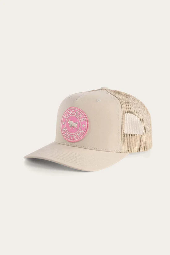 RINGERS WESTERN Signature Bull Trucker Cap - Bone & Pink Patch