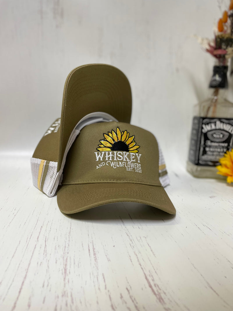 W&W khaki and White High Pony Trucker Cap DEC