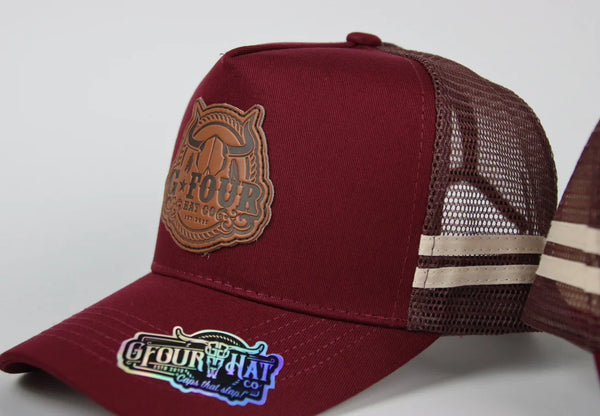 GFour GHC Leather Patch - Maroon / White -Deep Fit Trucker