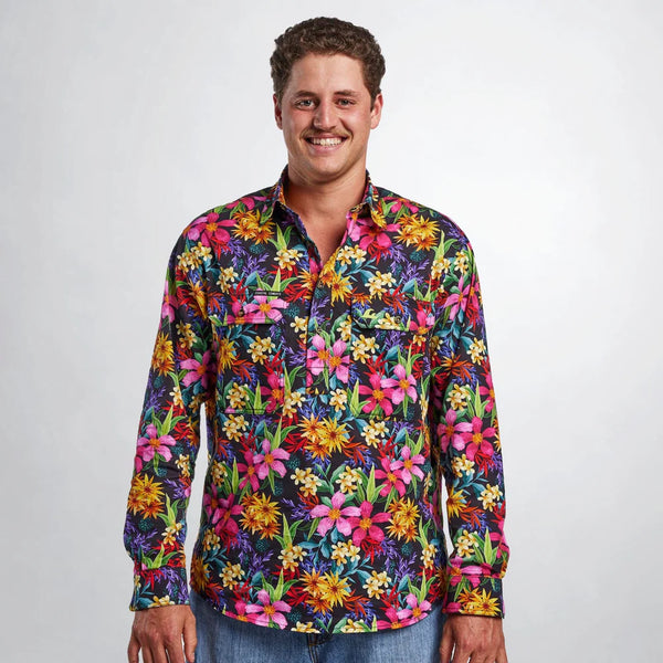 Coastal Cowboys - Midnight Mens Half Button Workshirt