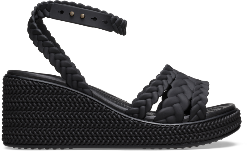 CROC Brooklyn Woven Ankle Strap Wedge - Black