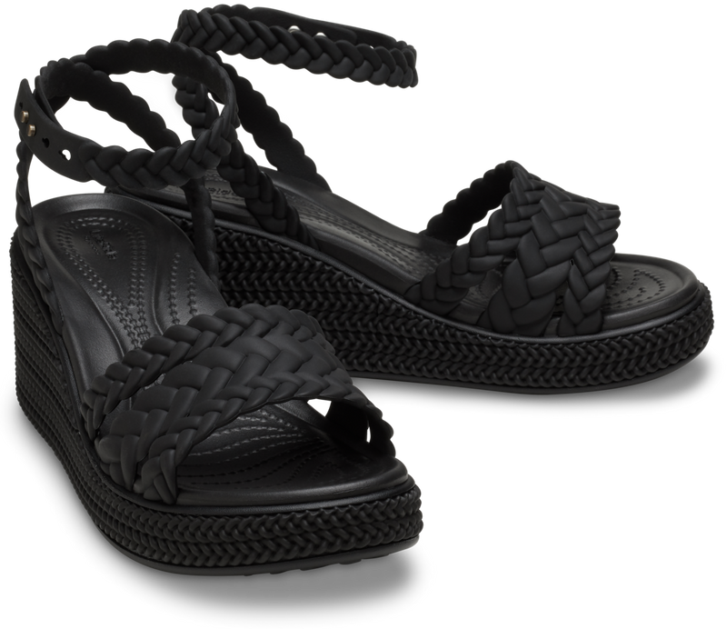 CROC Brooklyn Woven Ankle Strap Wedge - Black