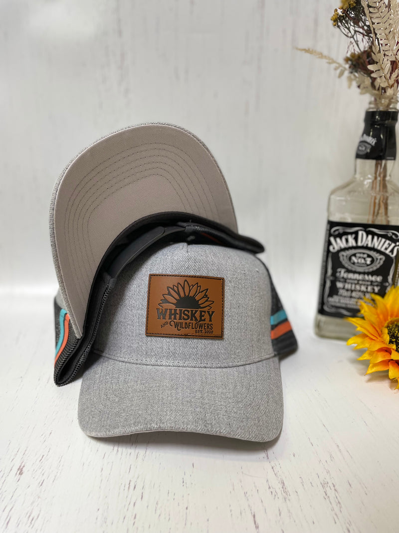 W&W Grey Denim Turquoise & Light Orange  High Pony Trucker Cap Dec