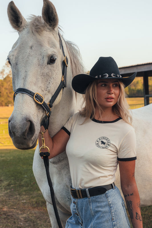 Ringers Western Signature Bull Womens Ringers T-Shirt - Off White / Black