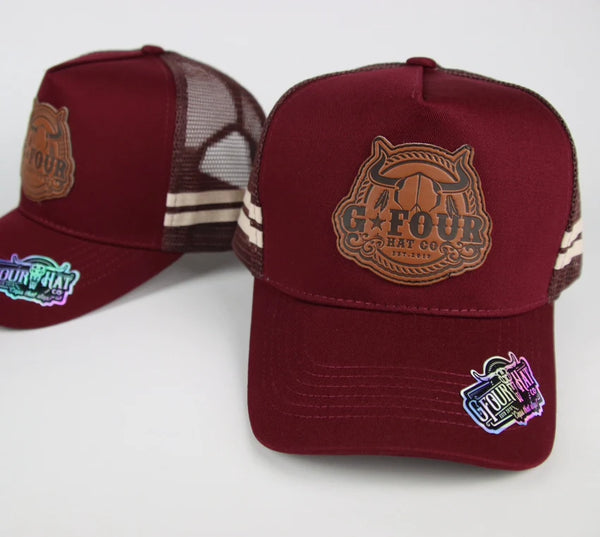 GFour GHC Leather Patch - Maroon / White -Deep Fit Trucker