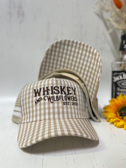 W&W Beige & White Gingham with Brown Trucker Cap MAR