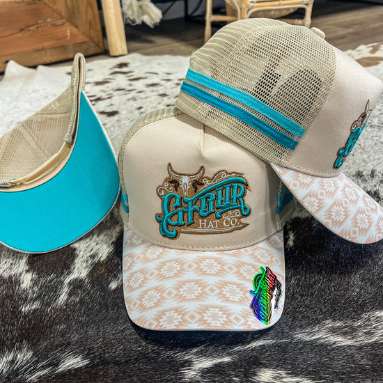 GFour “INFINITY” 2.0 Aztec - Ivory/Turquoise Deep Fit Trucker