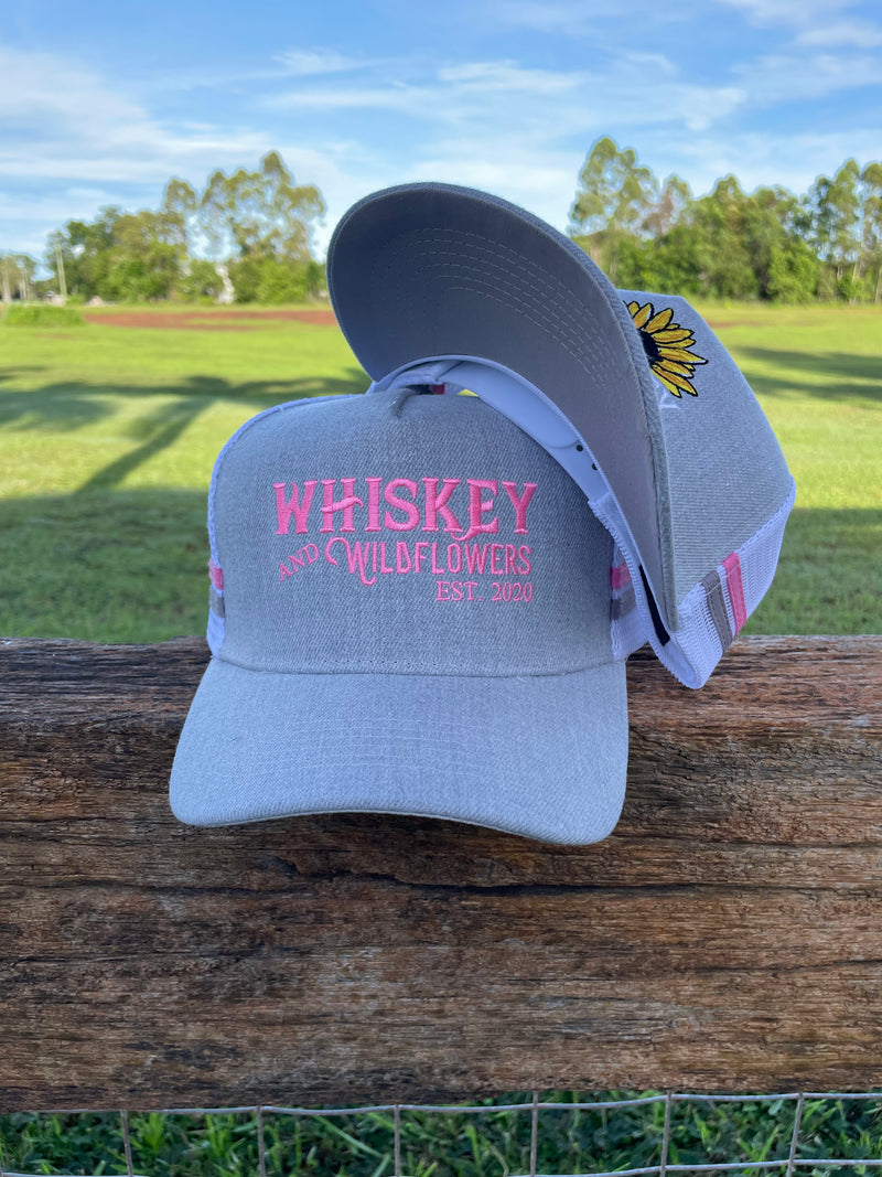 W&W Mouse Grey denim with Pastel Pink and White Trucker Cap MAR