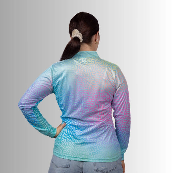 Up North Apparel - Ladies Coral Paradise Zip Neck Polo Jersey