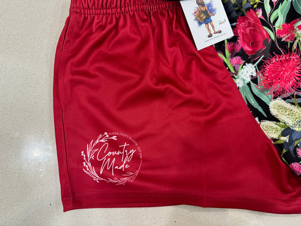 AFS Red Native Flower Footy Shorts - With Pockets