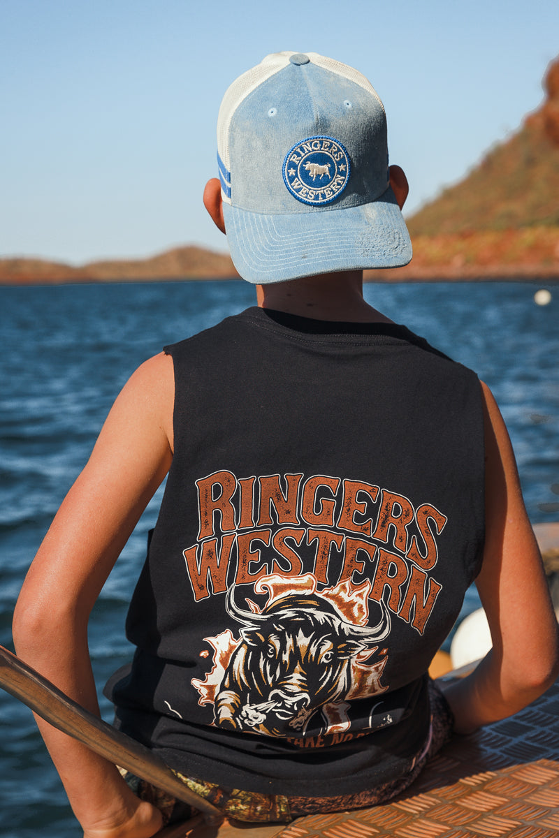RINGERS WESTERN Take No Bull Kids Muscle Tank - Black