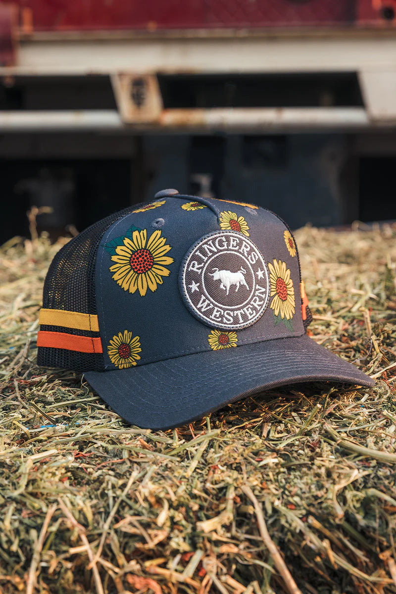 RINGERS WESTERN Sunflowers Kids Trucker Cap - Black/Multi