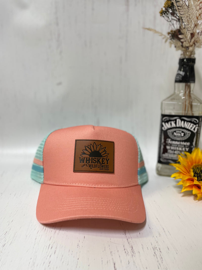 W&W Peach & Turquoise High Pony Trucker Cap Dec