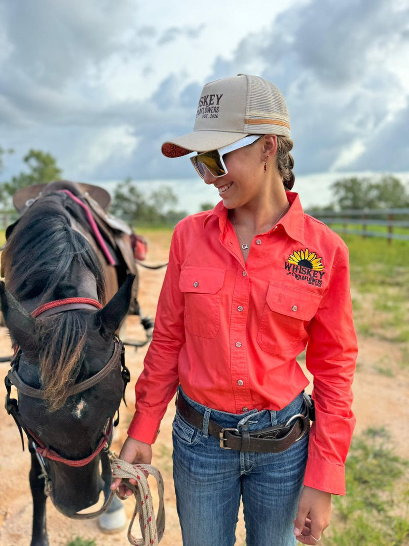 W&W Embroidered Women's Full Button Pilbara Work Shirt/ Watermelon