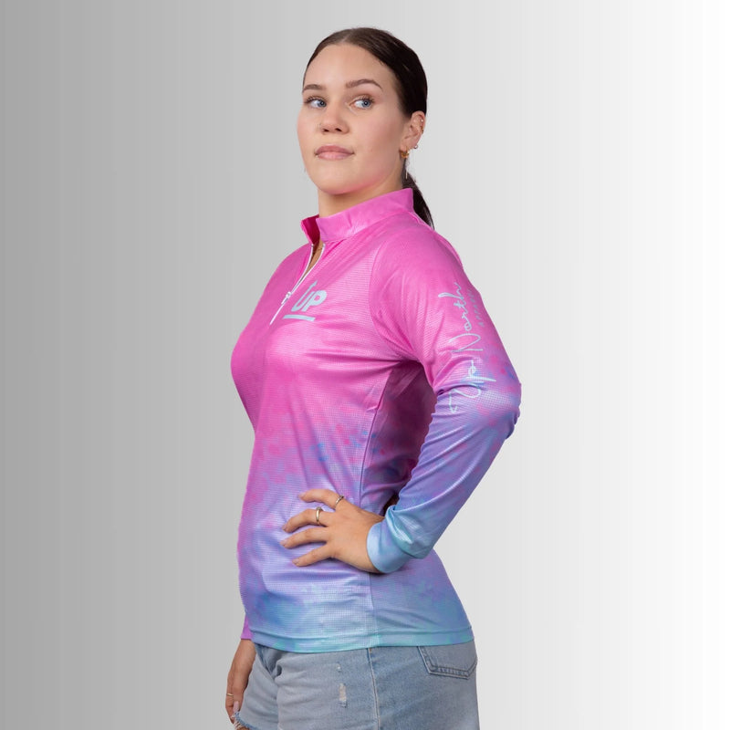 Up North Apparel - Ladies Cotton Candy Zip Neck Polo Jersey