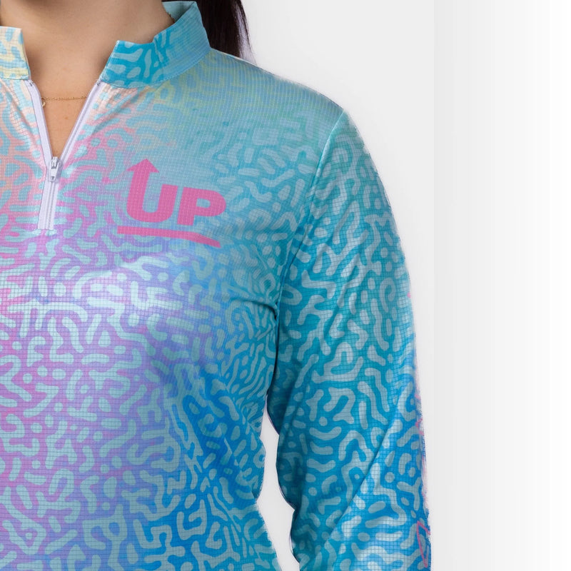 Up North Apparel - Ladies Coral Paradise Zip Neck Polo Jersey