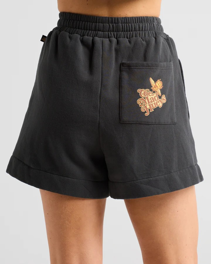 The Mad Hueys SUNFLOWER ANCHOR | WOMENS SHORTS - VINTAGE BLACK