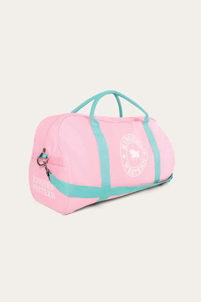 Gundagai Duffle Bag- Pink and Mint With White Logo