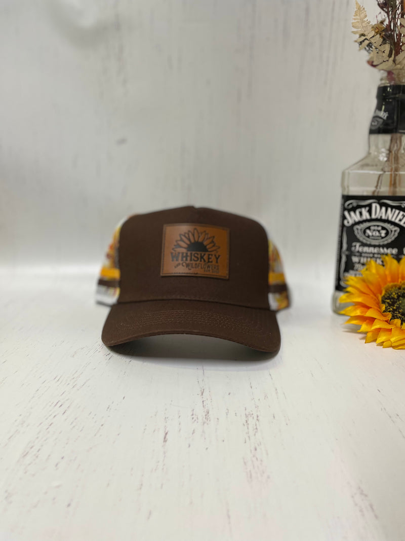 W&W Brown & Yellow Trucker Cap DEC with Sunflower print