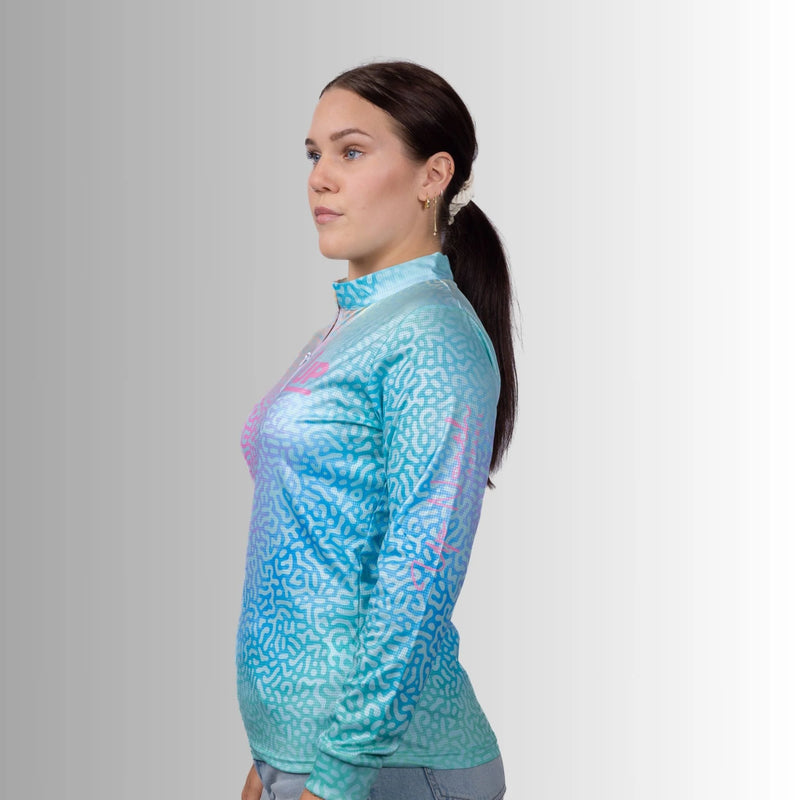 Up North Apparel - Ladies Coral Paradise Zip Neck Polo Jersey
