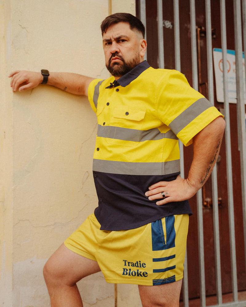 AFS Tradie Bloke - Yellow & Blue Footy Shorts With Pockets