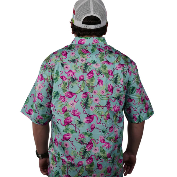 Coastal Cowboys - Flamingo  Mens Short Sleeve Workshirt