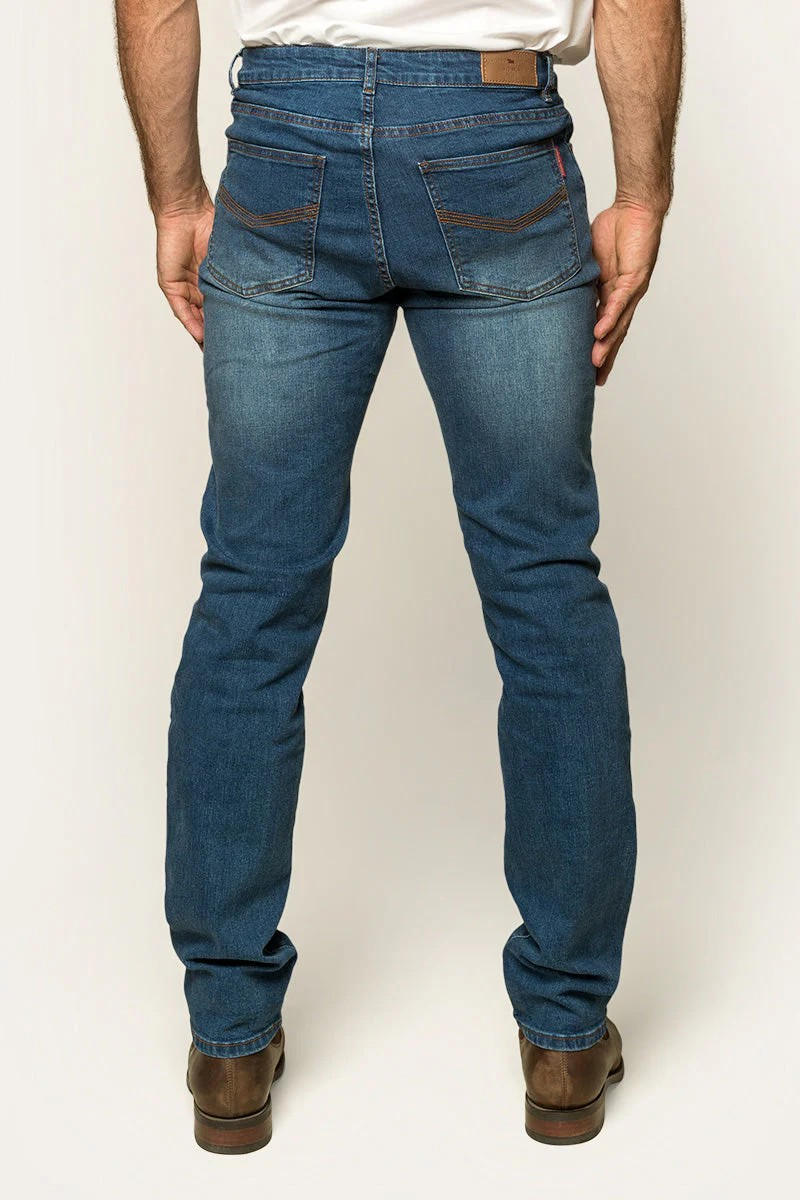 Burke Mens Tapered Leg Jeans- MID BLUE