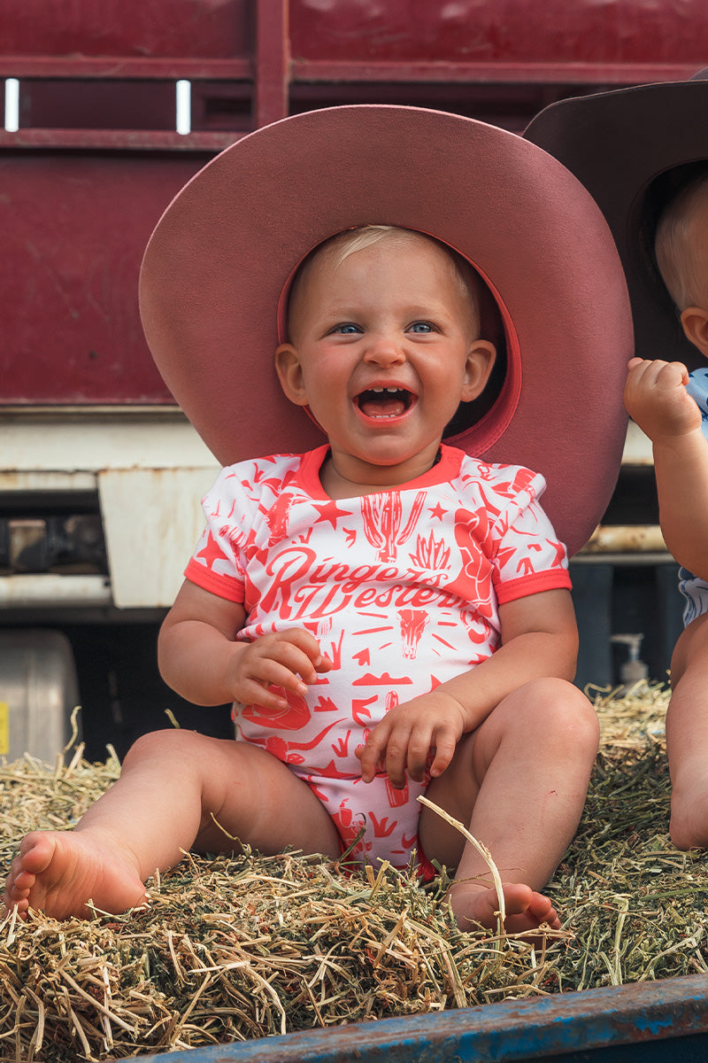 RINGERS WESTERN Boot Scootin Babies Romper - Barely Pink