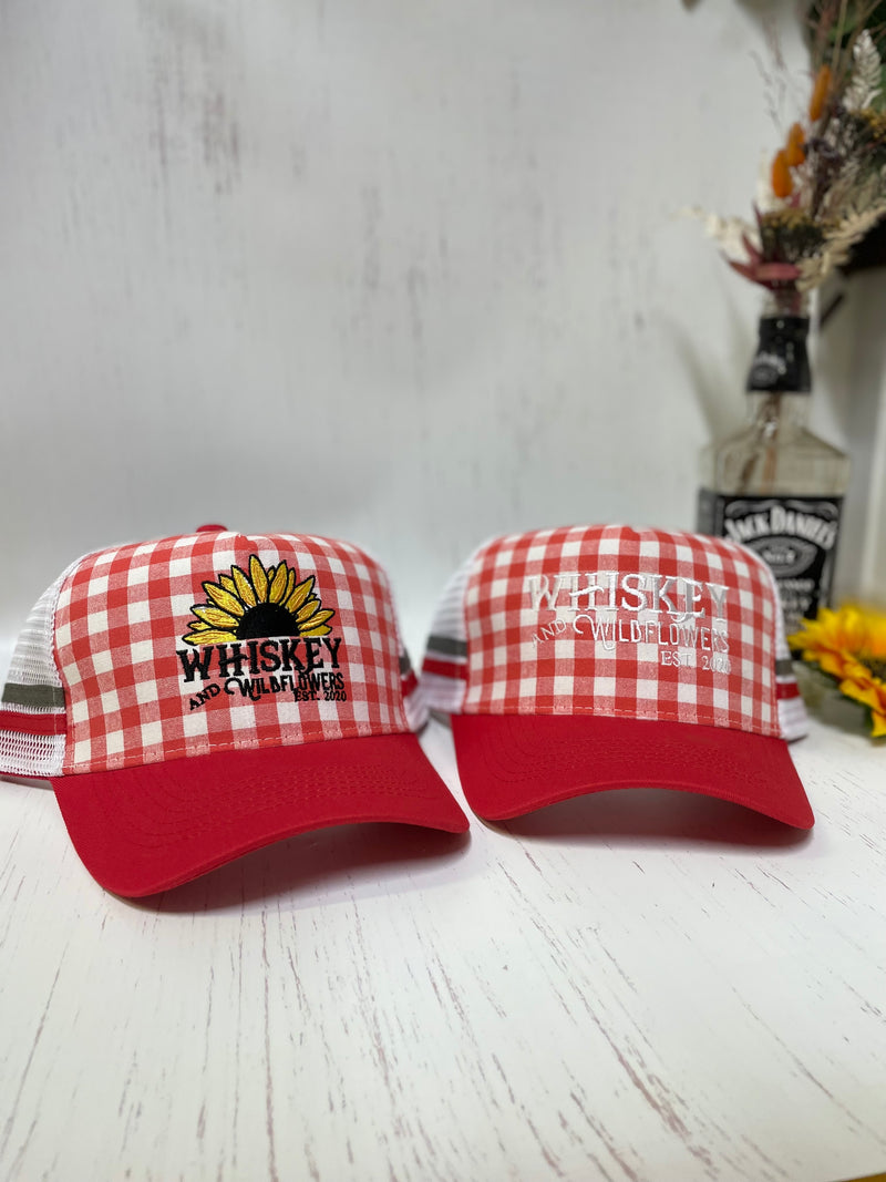 W&W Red & White Gingham High Pony Trucker Cap Dec