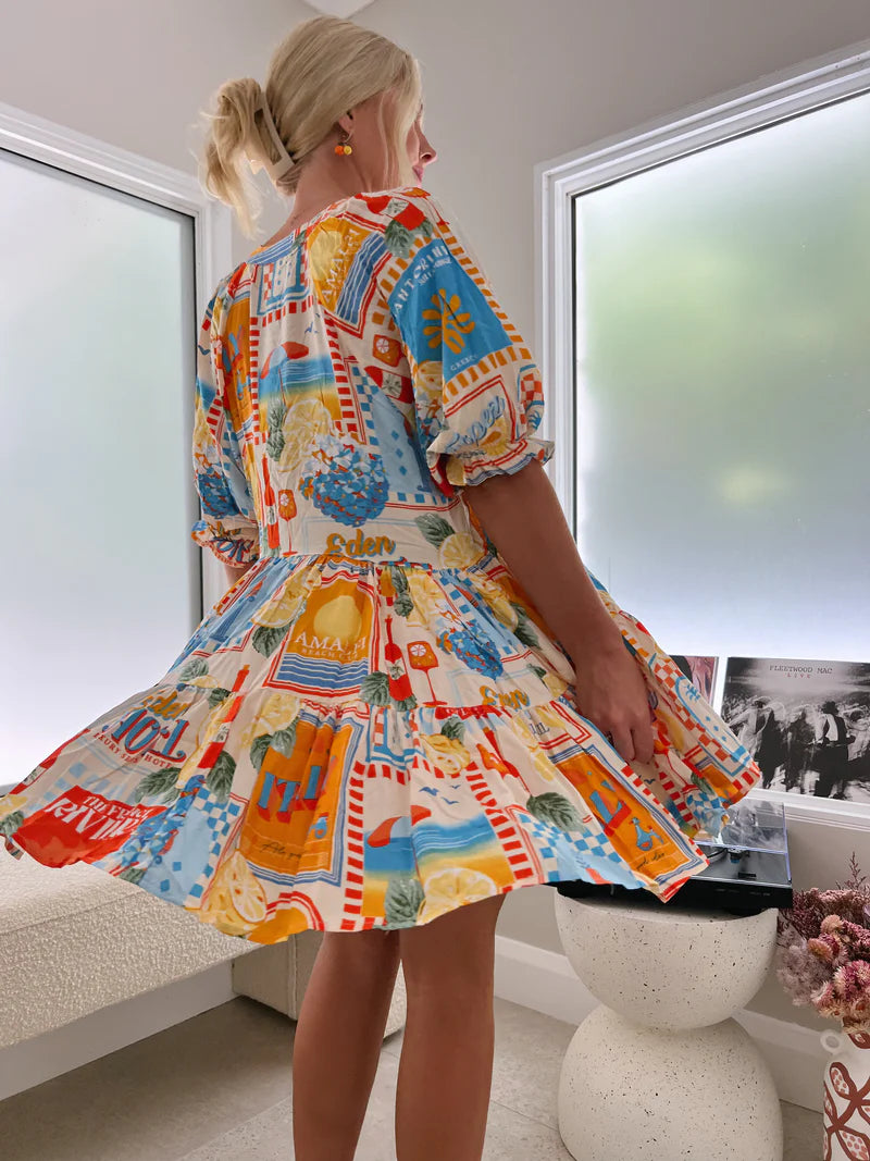 Sun Lounger Print Petal Mini Dress - Jaase