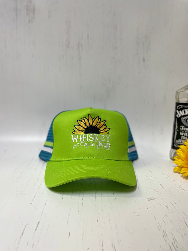 W&W Neon Green Cyan & White Trucker Cap DEC