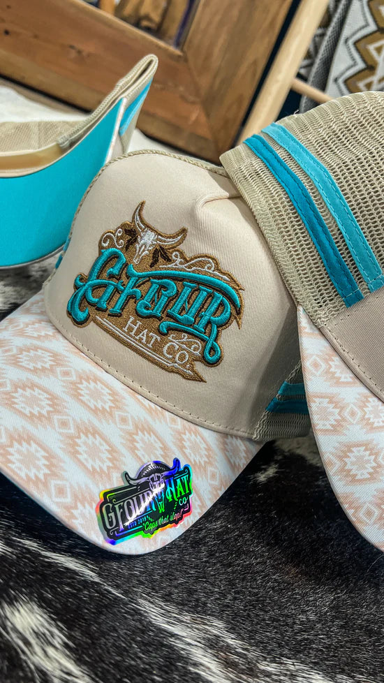 GFour “INFINITY” 2.0 Aztec - Ivory/Turquoise Deep Fit Trucker