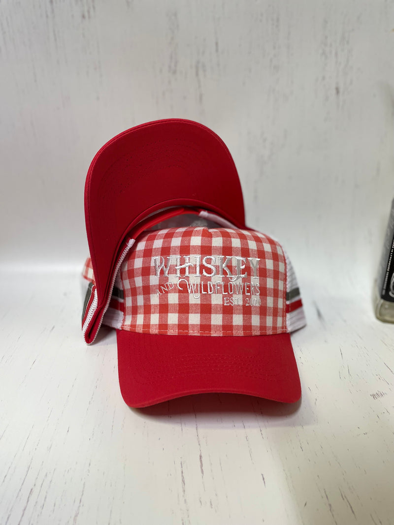 W&W Red & White Gingham High Pony Trucker Cap Dec