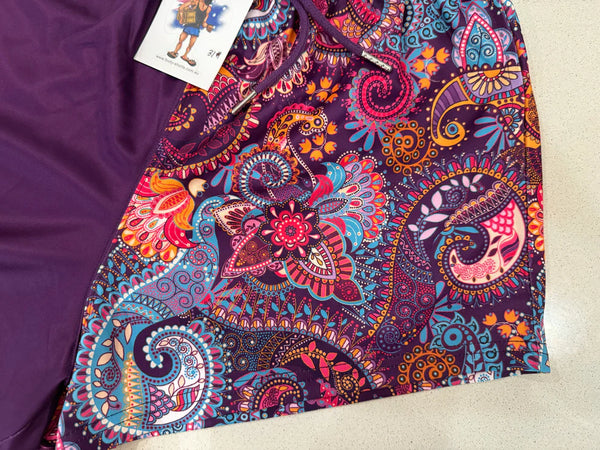 AFS Purple Paisley Footy Shorts - With Pockets