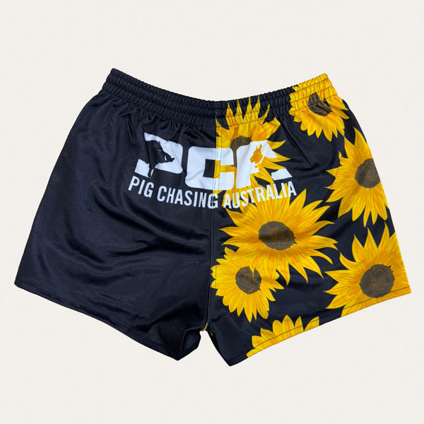 PCA Sunflower Footy Shorts - Black/Yellow