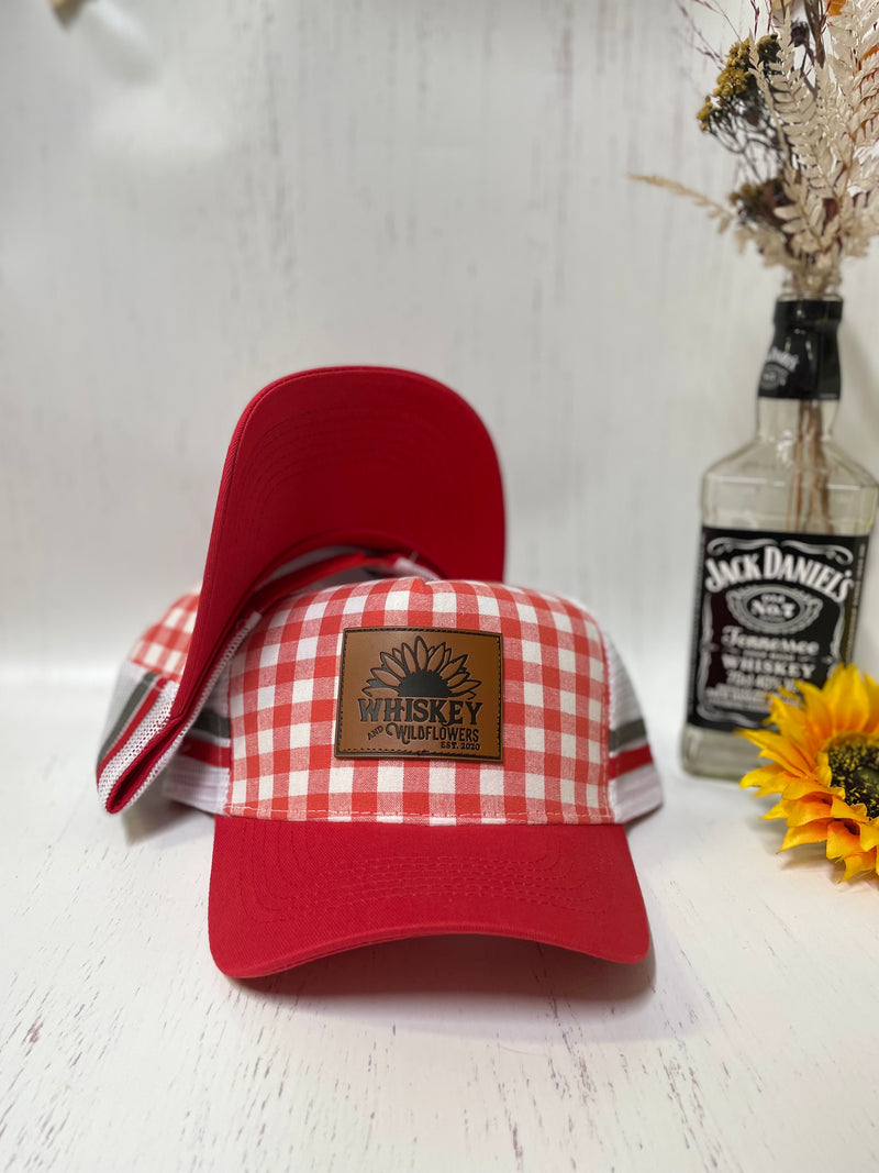 W&W Red & White Gingham High Pony Trucker Cap Dec