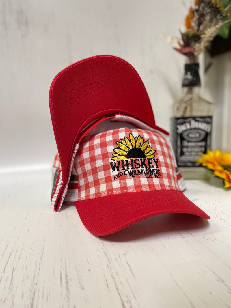 W&W Red & White Gingham High Pony Trucker Cap Dec