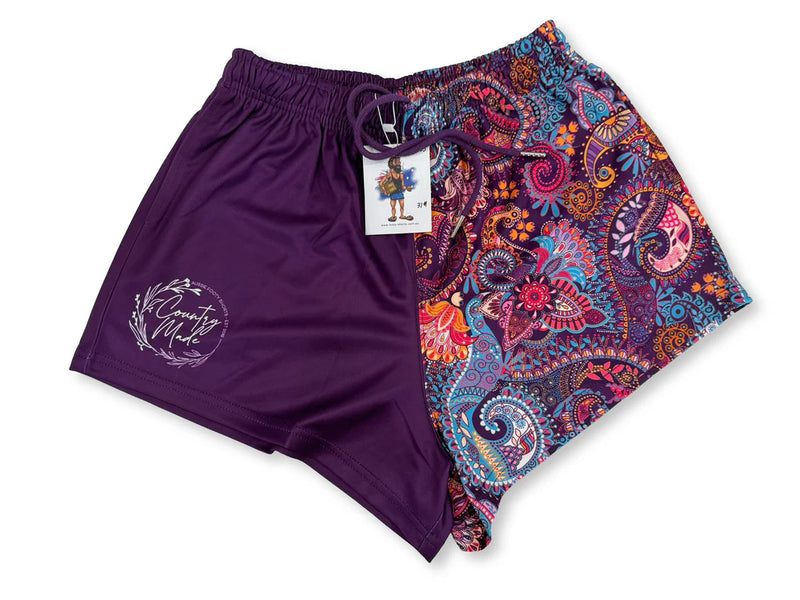 AFS Purple Paisley Footy Shorts - With Pockets