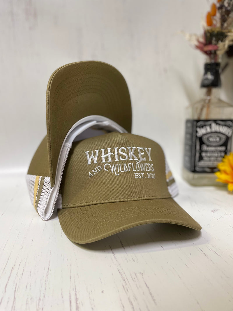 W&W khaki and White High Pony Trucker Cap DEC