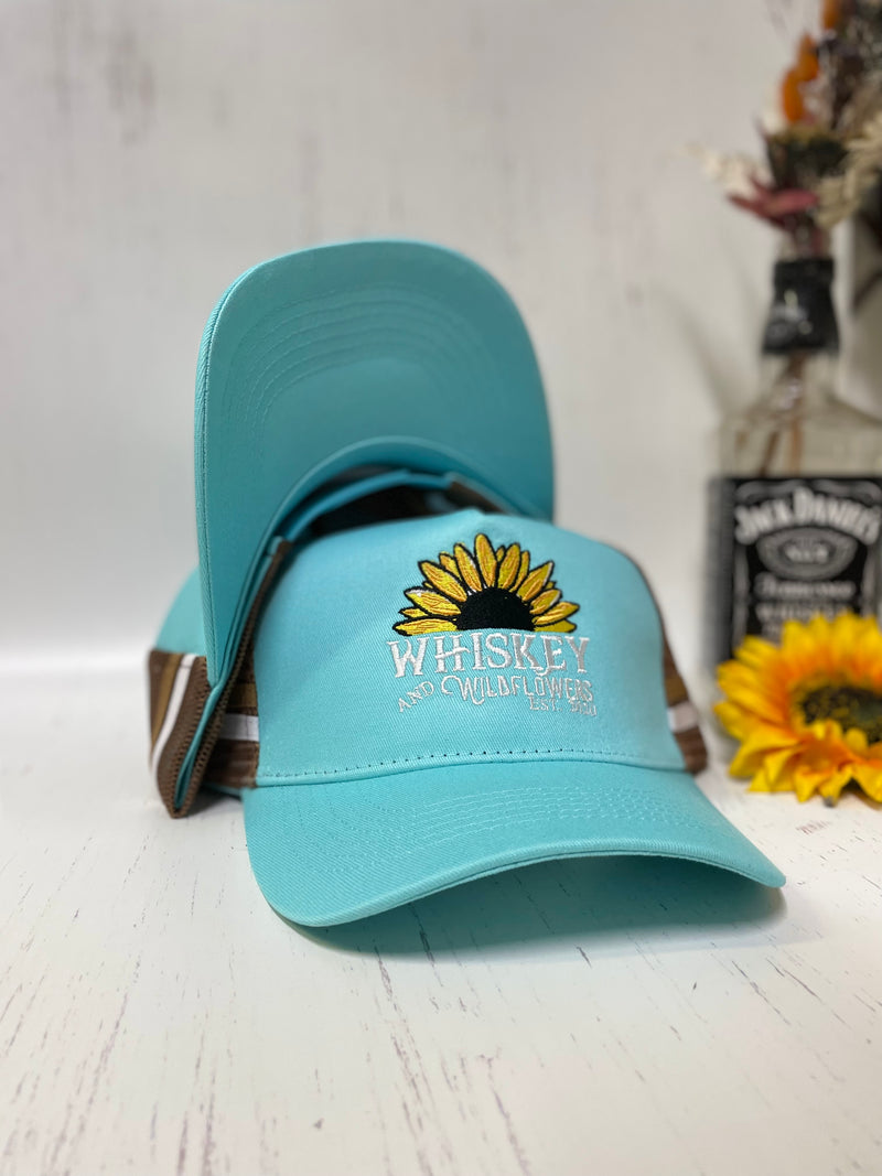 W&W Turquoise Brown & White High Pony Trucker Cap Dec