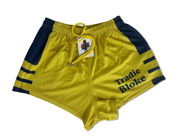 AFS Tradie Bloke - Yellow & Blue Footy Shorts With Pockets